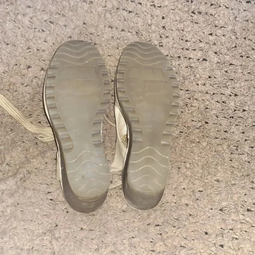 FLY LONDON-Ylva-Pearlescent Beige Leather Lace Up Wedge-Sz 38-7.5-Excellent